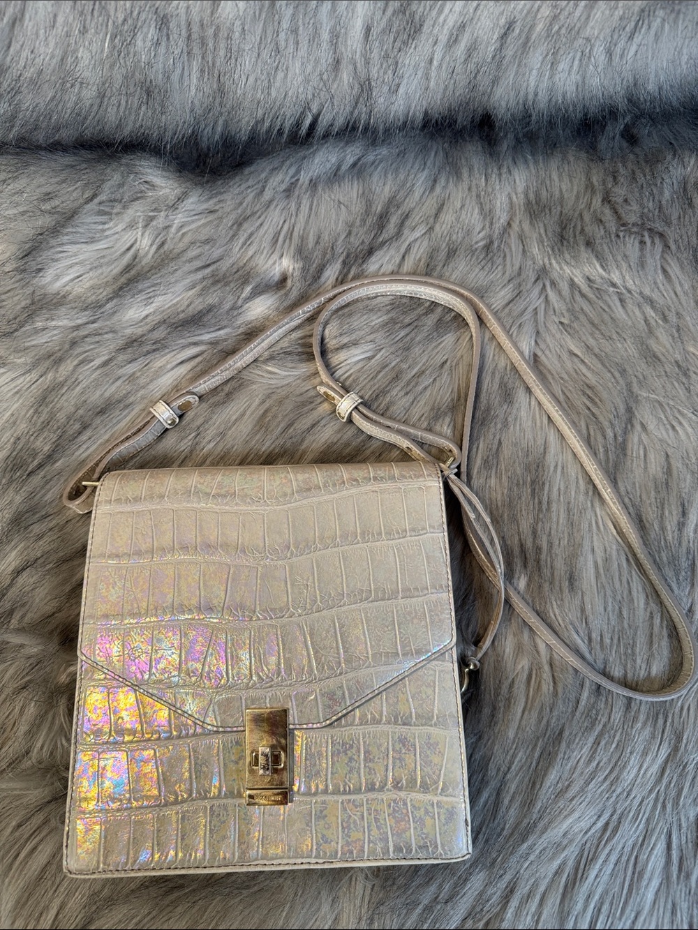 Brahmin Iridescent Pearl Croc-Embossed Crossbody Bag with Gold Hardware - Picture 15 of 16